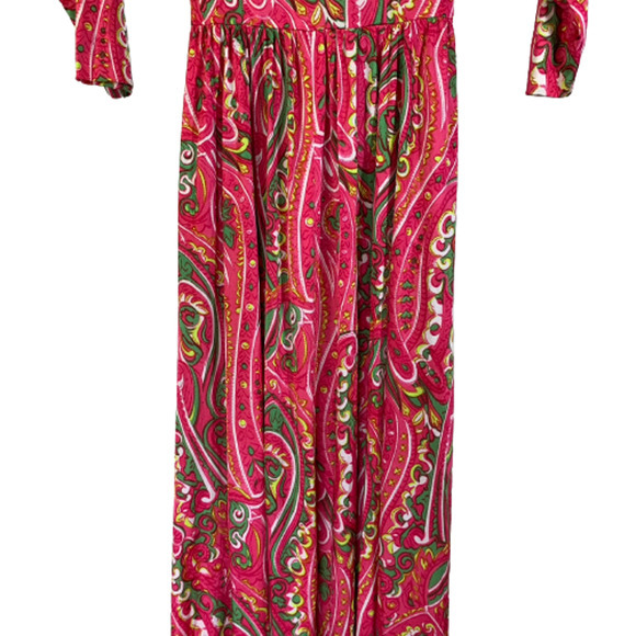 ROBERT ROSENFELD Vintage Red & Green Paisley Maxi Dress - Picture 7 of 16